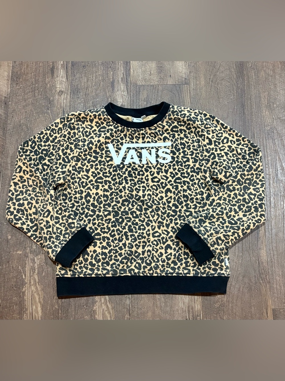 Vans Leopard-Print Crewneck Sweater in Tan and Black